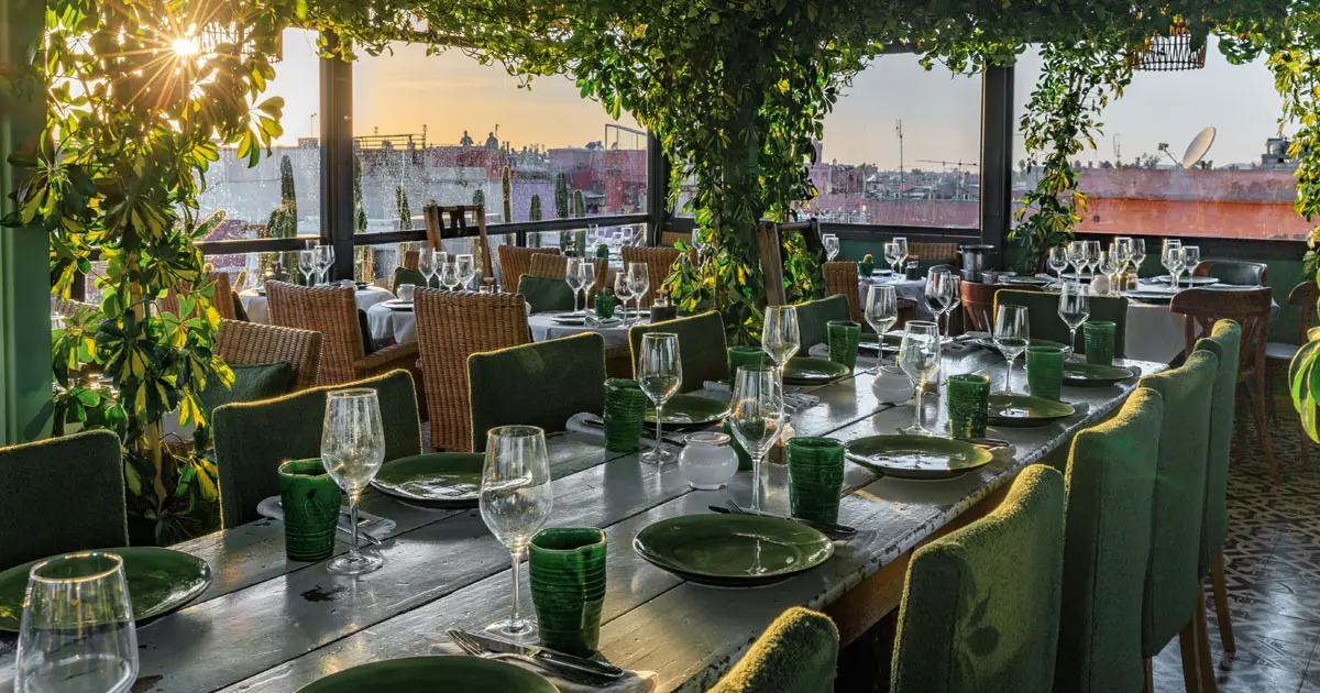 Rooftop skybar seating at Le Salama Marrakech